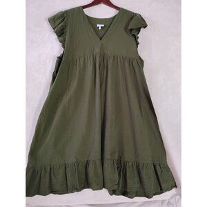Womens Pullover Casual  V-Neck Ruffle Hem Flutter Sleeve Dress 3XL Sage Pockets